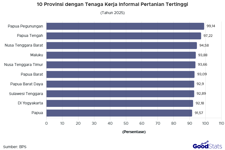 Papua Pegunungan mendominasi sebagai provinsi dengan pekerja informal sektor pertanian